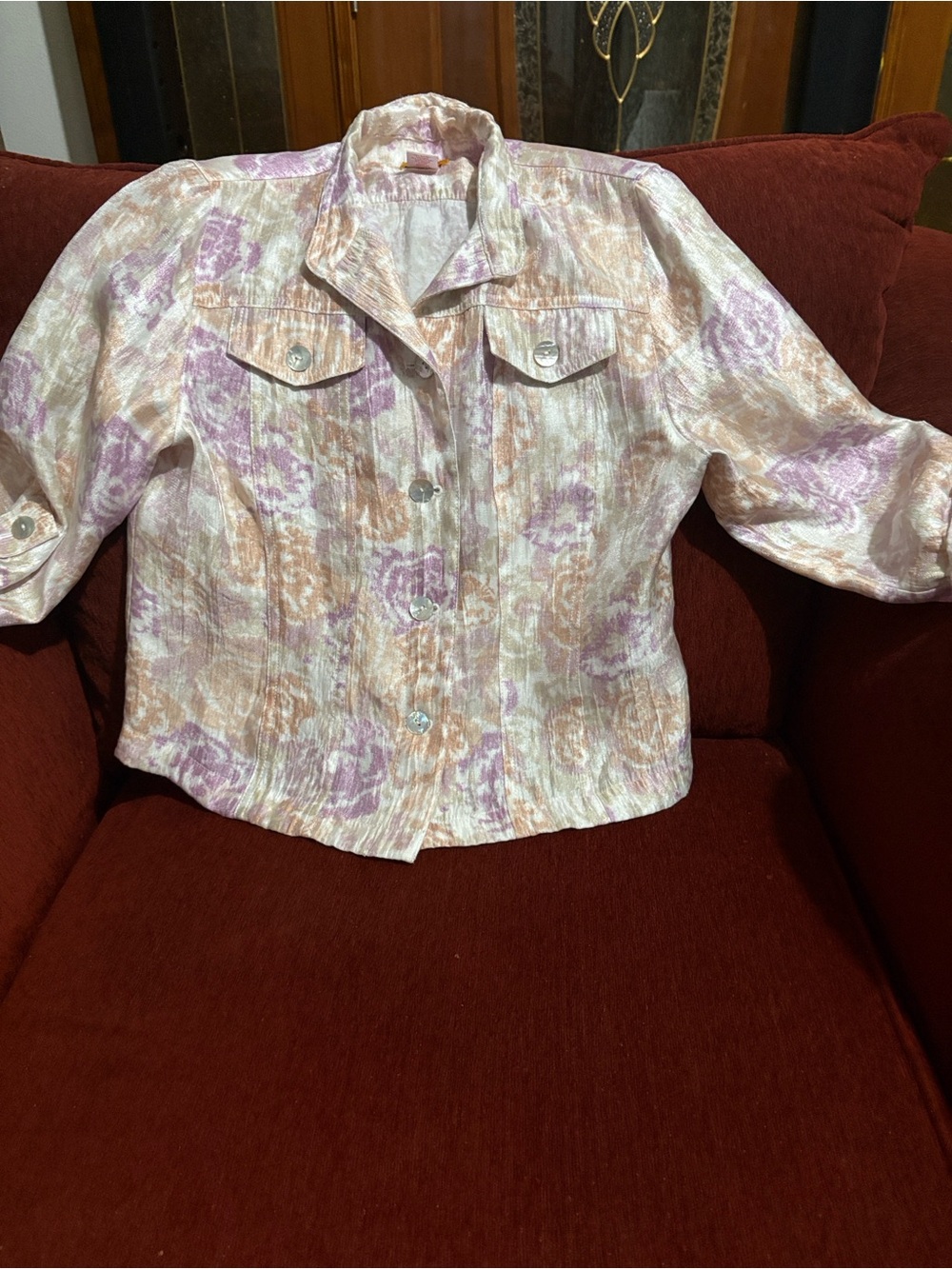 Ruby Rd. Lavender and Cream Petite Blouse